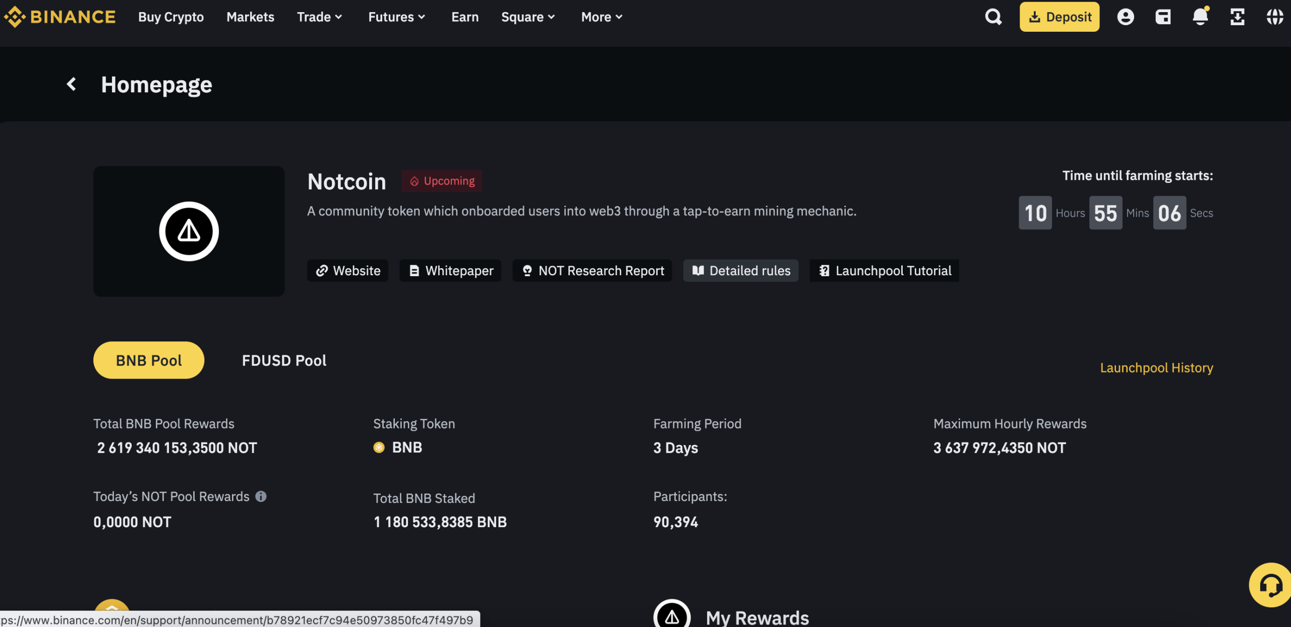 Как заработать токен NOT за стейкинг BNB или FDUSD